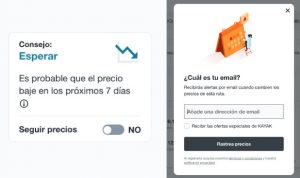 Opción alerta de precios KAYAK