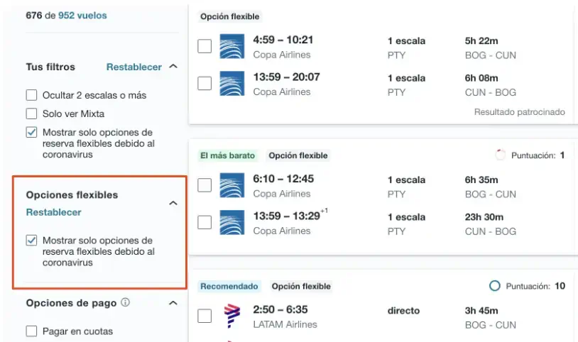 filtro de aerolineas flexibles